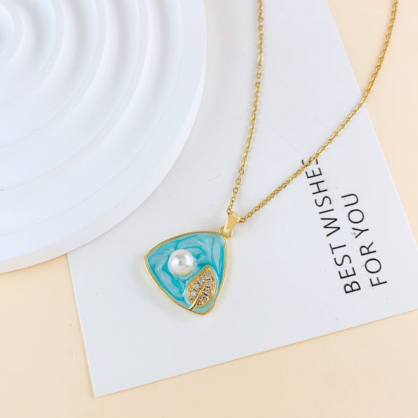 Necklace Titanium Steel Copper Real Gold Plated Oil Painting Tulip Geometric Sweet Style Cross Chain