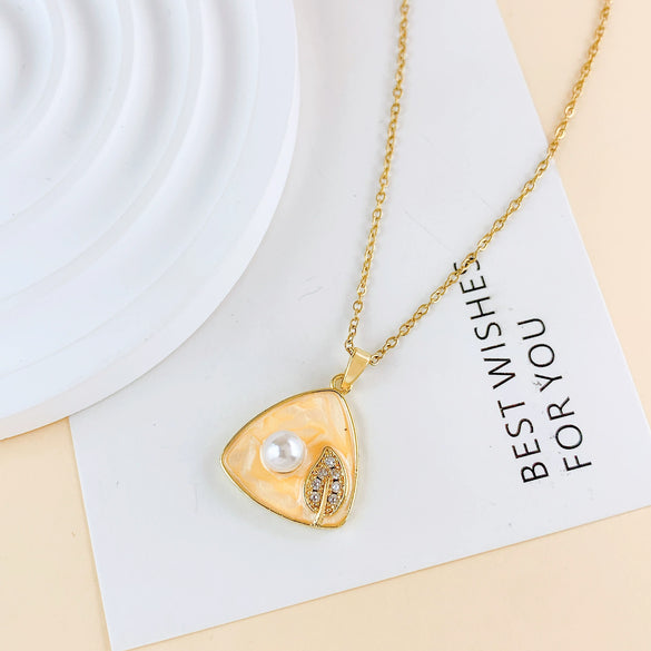 Necklace Titanium Steel Copper Real Gold Plated Oil Painting Tulip Geometric Sweet Style Cross Chain