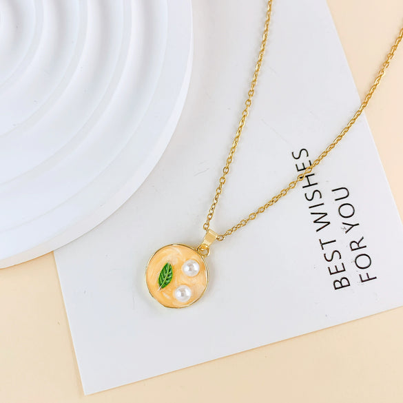 Necklace Titanium Steel Copper Real Gold Plated Oil Painting Tulip Geometric Sweet Style Cross Chain