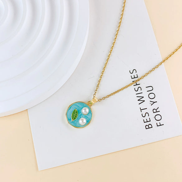 Necklace Titanium Steel Copper Real Gold Plated Oil Painting Tulip Geometric Sweet Style Cross Chain