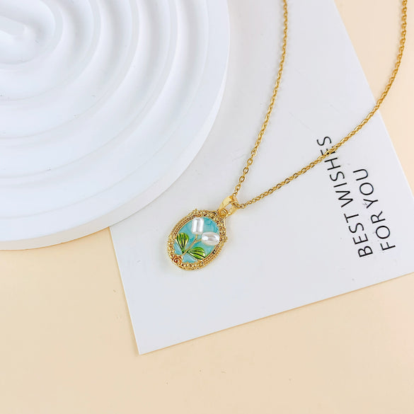 Necklace Titanium Steel Copper Real Gold Plated Oil Painting Tulip Geometric Sweet Style Cross Chain