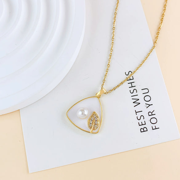 Necklace Titanium Steel Copper Real Gold Plated Oil Painting Tulip Geometric Sweet Style Cross Chain