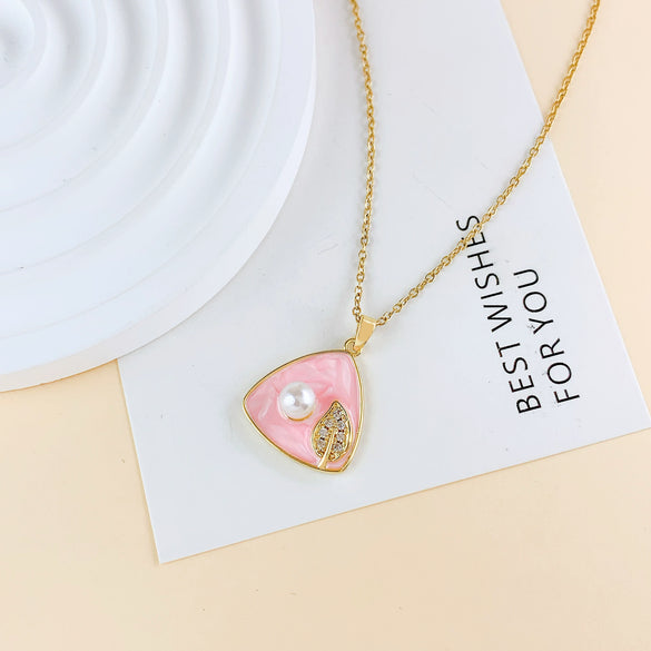 Necklace Titanium Steel Copper Real Gold Plated Oil Painting Tulip Geometric Sweet Style Cross Chain