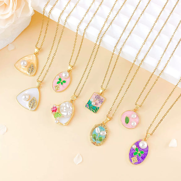 Necklace Titanium Steel Copper Real Gold Plated Oil Painting Tulip Geometric Sweet Style Cross Chain