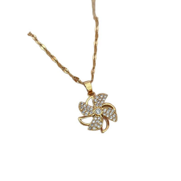 Necklace Titanium Steel Copper Rotating Windmill Hollow Geometric Cartoon Style