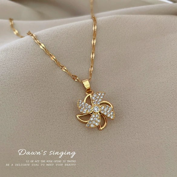Necklace Titanium Steel Copper Rotating Windmill Hollow Geometric Cartoon Style