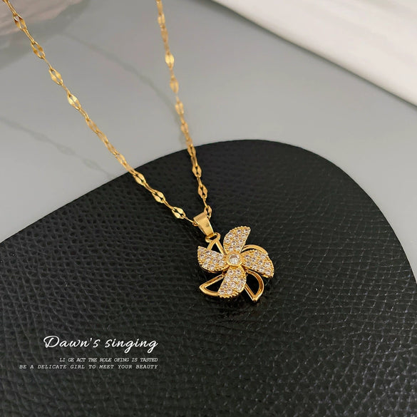 Necklace Titanium Steel Copper Rotating Windmill Hollow Geometric Cartoon Style