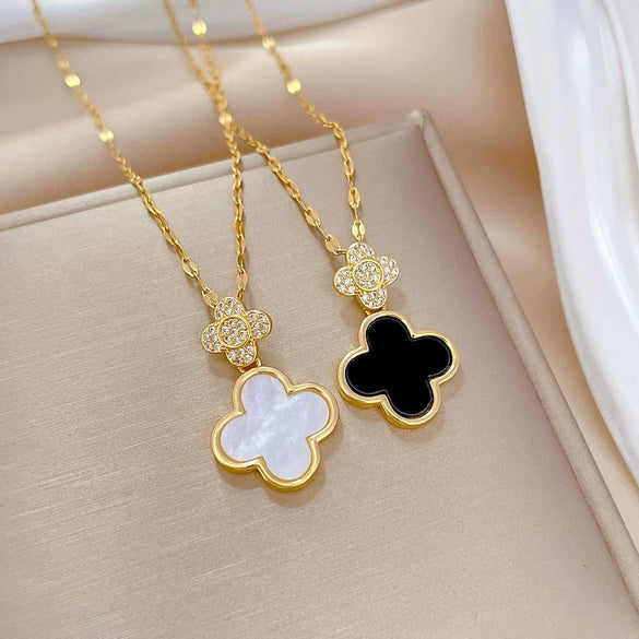 Necklace Titanium Steel Copper Shell Fourleaf Flower Geometric Style