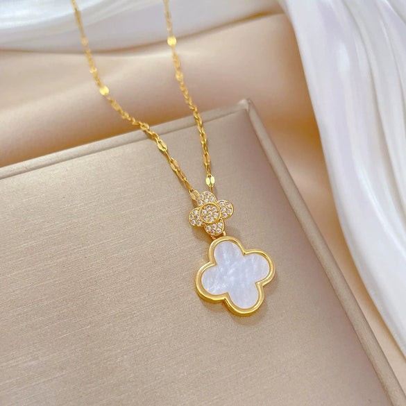 Necklace Titanium Steel Copper Shell Fourleaf Flower Geometric Style