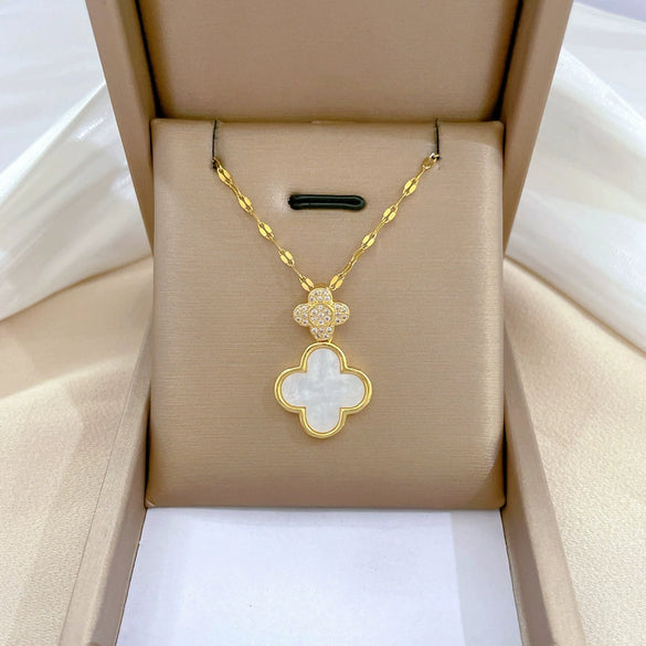 Necklace Titanium Steel Copper Shell Fourleaf Flower Geometric Style