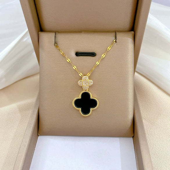 Necklace Titanium Steel Copper Shell Fourleaf Flower Geometric Style