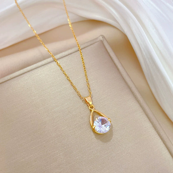 Necklace Titanium Steel Copper Water Drop Zircon Geometric Style
