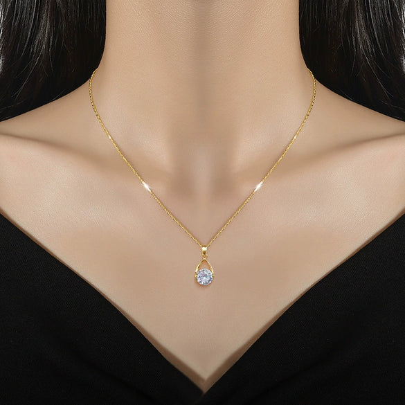 Necklace Titanium Steel Copper Water Drop Zircon Geometric Style