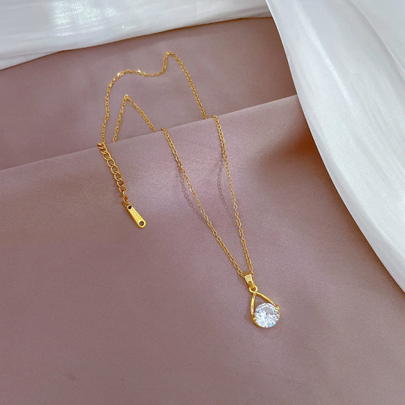 Necklace Titanium Steel Copper Water Drop Zircon Geometric Style