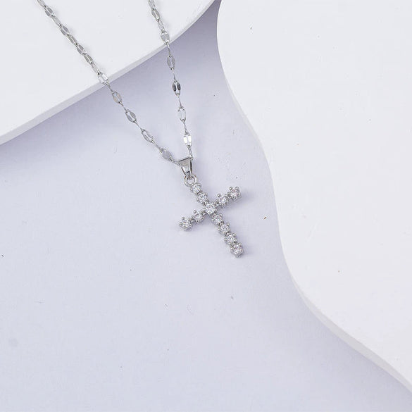 Necklace Titanium Steel Copper Water Wave Chain Cross Pendant Electroplated Light Luxury Elegant Highend Jewelry