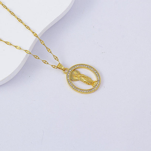 Necklace Titanium Steel Copper Water Wave Chain Cross Pendant Electroplated Light Luxury Elegant Highend Jewelry