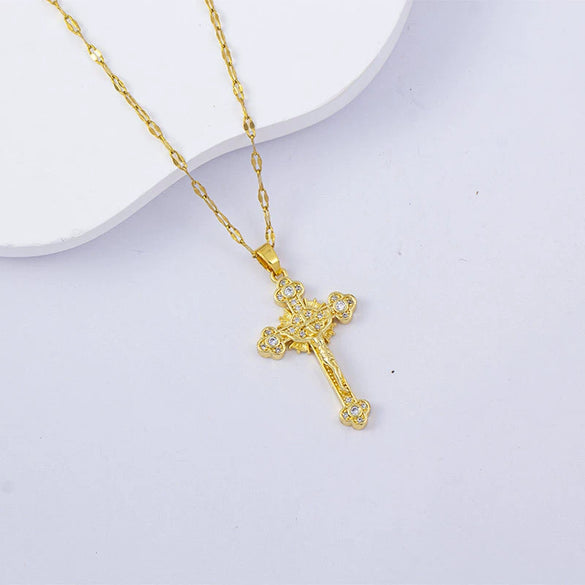 Necklace Titanium Steel Copper Water Wave Chain Cross Pendant Electroplated Light Luxury Elegant Highend Jewelry