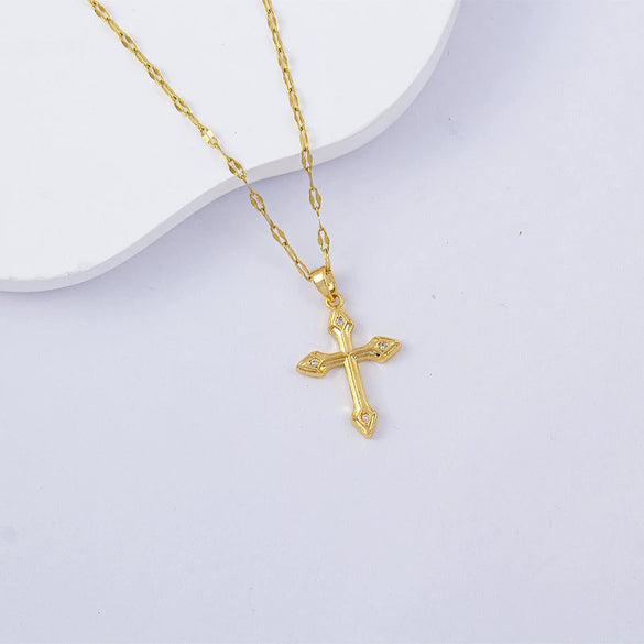 Necklace Titanium Steel Copper Water Wave Chain Cross Pendant Electroplated Light Luxury Elegant Highend Jewelry
