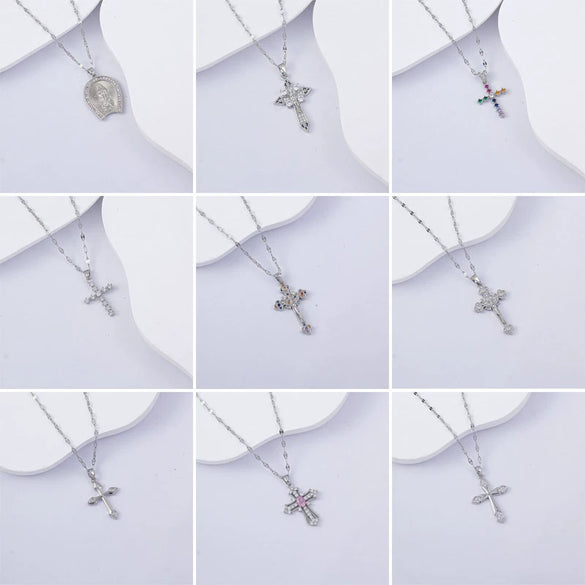 Necklace Titanium Steel Copper Water Wave Chain Cross Pendant Electroplated Light Luxury Elegant Highend Jewelry