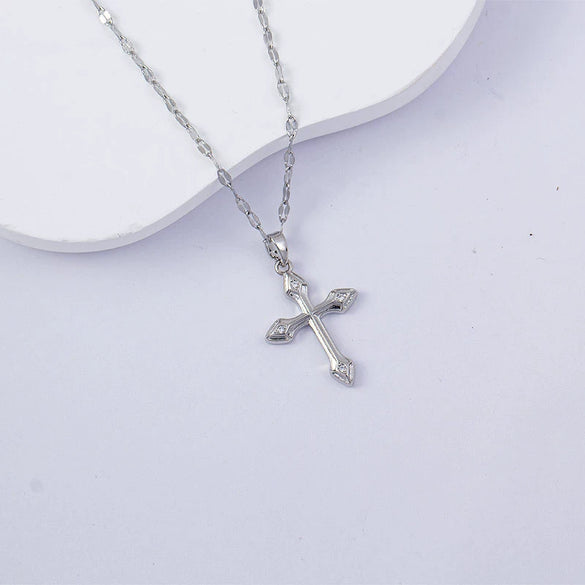 Necklace Titanium Steel Copper Water Wave Chain Cross Pendant Electroplated Light Luxury Elegant Highend Jewelry