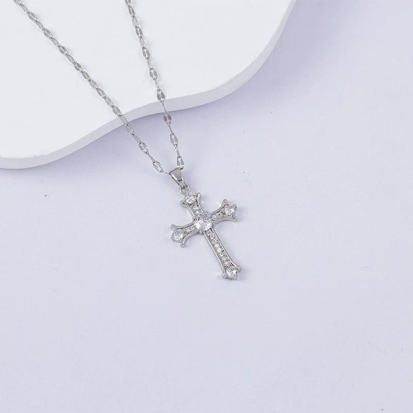 Necklace Titanium Steel Copper Water Wave Chain Cross Pendant Electroplated Light Luxury Elegant Highend Jewelry