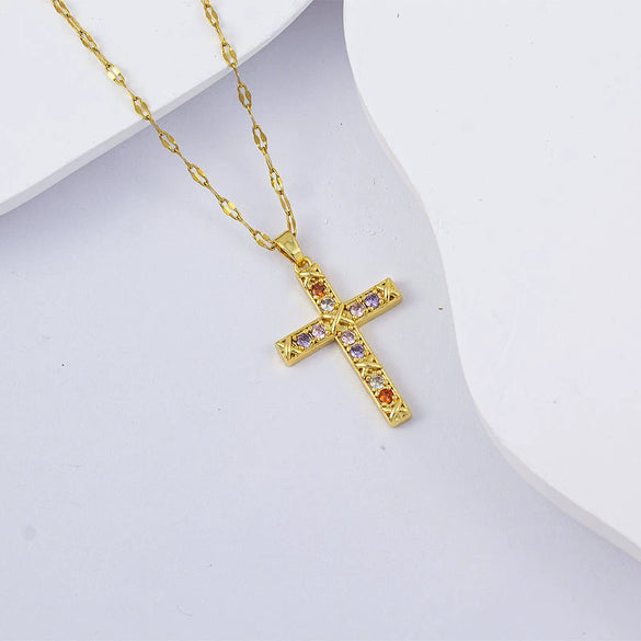 Necklace Titanium Steel Copper Water Wave Chain Cross Pendant Electroplated Light Luxury Elegant Highend Jewelry