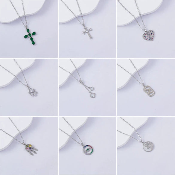 Necklace Titanium Steel Copper Water Wave Chain Cross Pendant Electroplated Light Luxury Elegant Highend Jewelry
