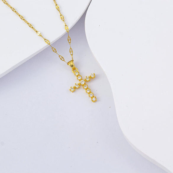 Necklace Titanium Steel Copper Water Wave Chain Cross Pendant Electroplated Light Luxury Elegant Highend Jewelry