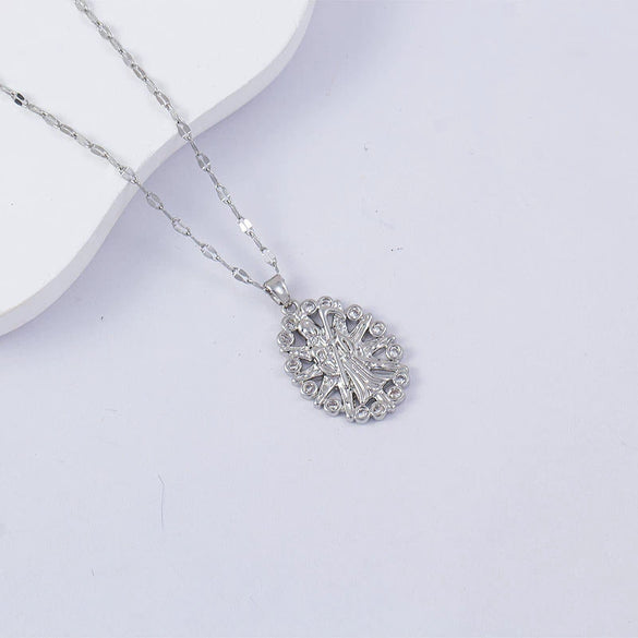Necklace Titanium Steel Copper Water Wave Chain Cross Pendant Electroplated Light Luxury Elegant Highend Jewelry