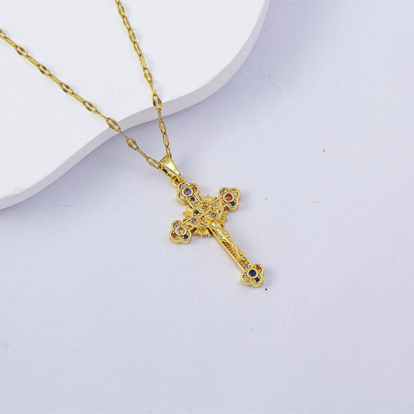 Necklace Titanium Steel Copper Water Wave Chain Cross Pendant Electroplated Light Luxury Elegant Highend Jewelry