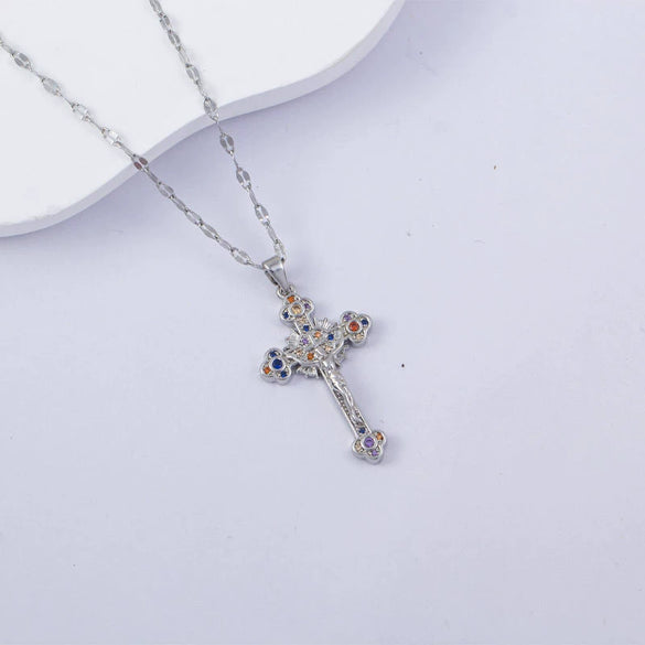 Necklace Titanium Steel Copper Water Wave Chain Cross Pendant Electroplated Light Luxury Elegant Highend Jewelry