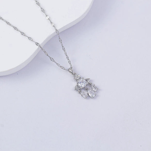 Necklace Titanium Steel Copper Water Wave Chain Cross Pendant Electroplated Light Luxury Elegant Highend Jewelry