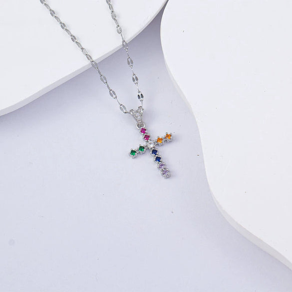 Necklace Titanium Steel Copper Water Wave Chain Cross Pendant Electroplated Light Luxury Elegant Highend Jewelry