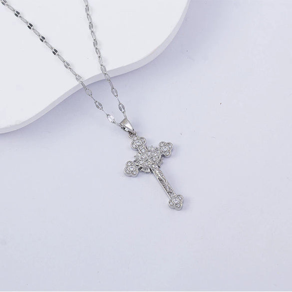 Necklace Titanium Steel Copper Water Wave Chain Cross Pendant Electroplated Light Luxury Elegant Highend Jewelry