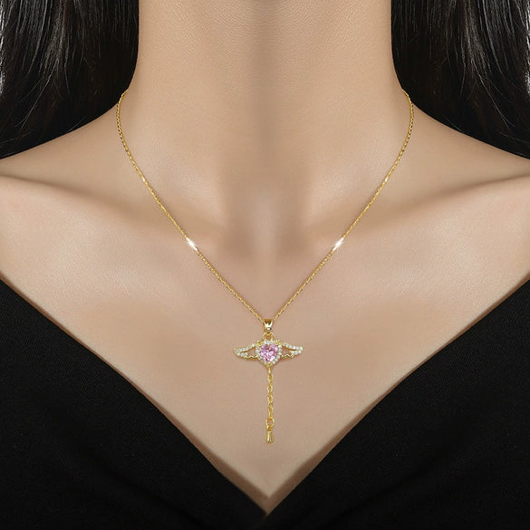 Necklace Titanium Steel Copper Wings Tassel Geometric Style