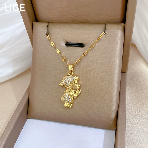Necklace Titanium Steel Copper Zircon Geometric Style