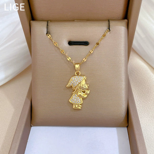 Necklace Titanium Steel Copper Zircon Geometric Style