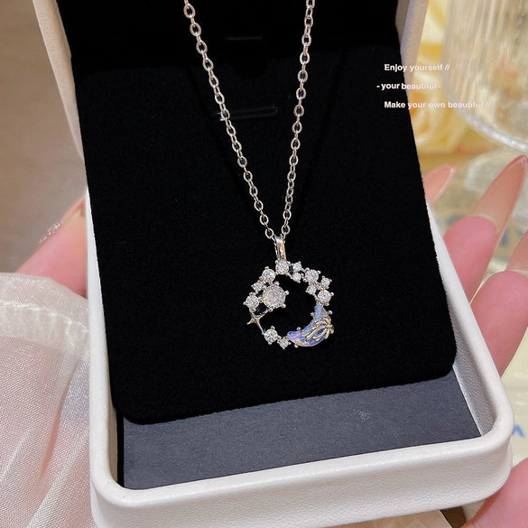 Necklace Titanium Steel Cross Chain Inlaid Zircon Mixed Gem Inlay Geometric Lovely Design