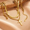 Necklace Titanium Steel Cross Geometric Electroplating Bamboo Chain Three Layer