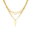 Necklace Titanium Steel Cross Geometric Electroplating Bamboo Chain Three Layer
