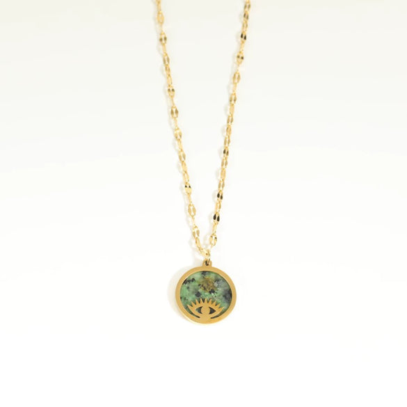 Necklace Titanium Steel Devil's Eye Sunburst Geometric 18K Real Gold Electroplated