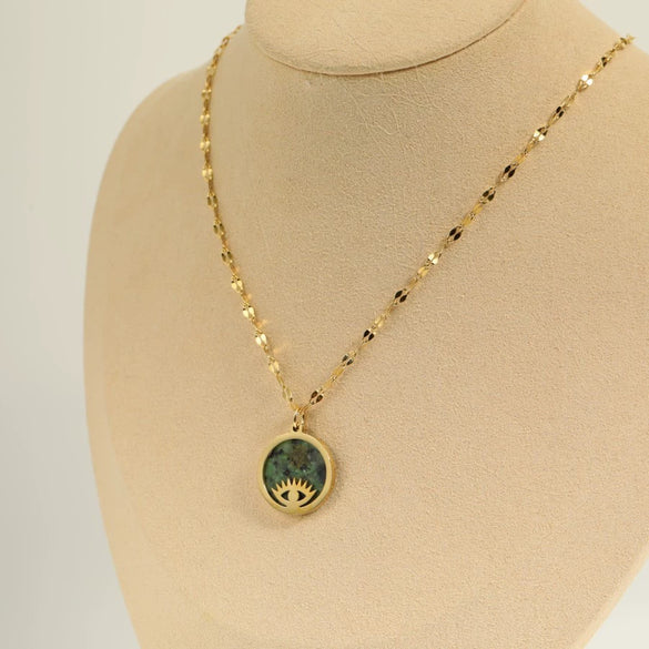 Necklace Titanium Steel Devil's Eye Sunburst Geometric 18K Real Gold Electroplated