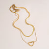 Necklace Titanium Steel Double Layer Overlapped Hollow Heart Style Polished Snake Bone Chain Unisex