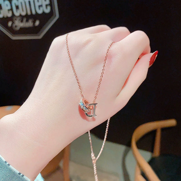 Necklace Titanium Steel Double Ring With Letters Numbers Text Electroplated For Women