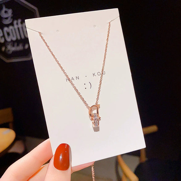 Necklace Titanium Steel Double Ring With Letters Numbers Text Electroplated For Women