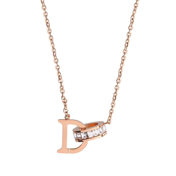 Necklace Titanium Steel Double Ring With Letters Numbers Text Electroplated For Women