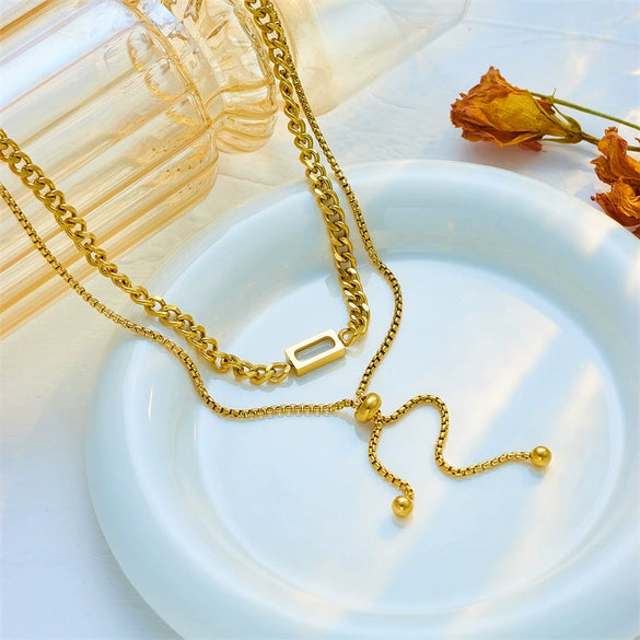 Necklace Titanium Steel Doublelayered Asymmetrical Pullout Chain Electroplating Women's Fashionable Cold Style