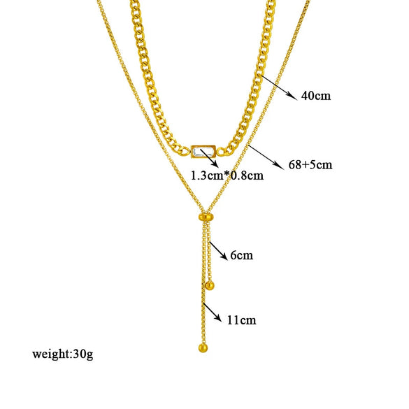 Necklace Titanium Steel Doublelayered Asymmetrical Pullout Chain Electroplating Women's Fashionable Cold Style