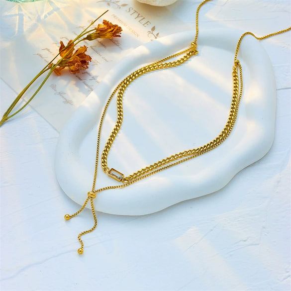 Necklace Titanium Steel Doublelayered Asymmetrical Pullout Chain Electroplating Women's Fashionable Cold Style