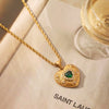 Necklace Titanium Steel Electroplated 18K Gold Inlaid Green Zircon Heart Shape For Women